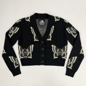 Lurking Class By Sketchy Tank Womens XS Skullfly Cropped V-Neck Graphic Cardigan